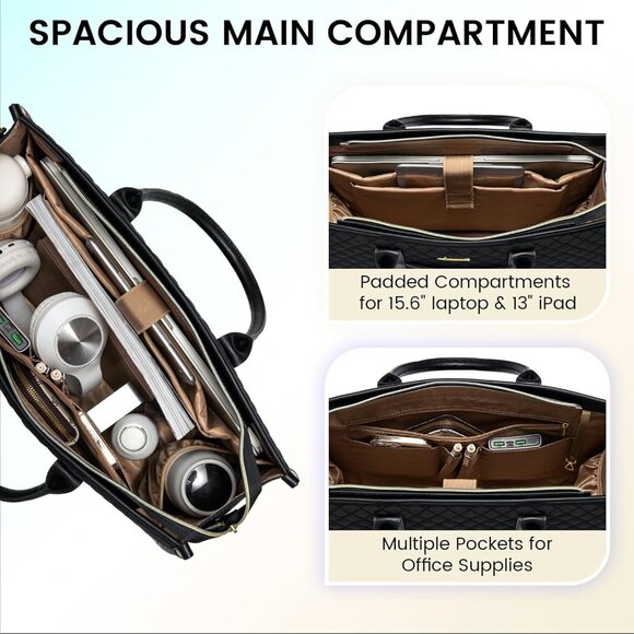 Laptop Bags for Women Work Tote Bag Computer Purse Shoulder Bag Black - Picture 2 of 9